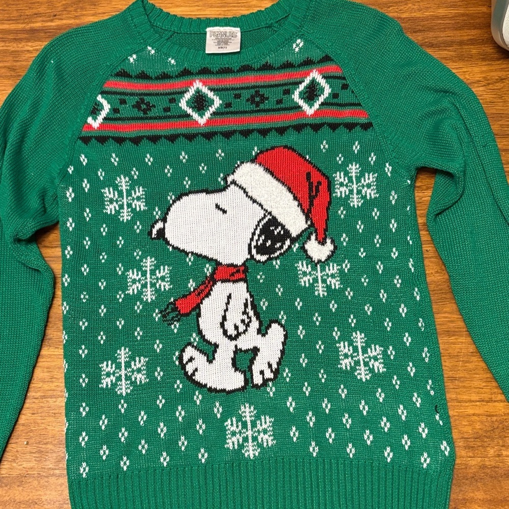 Peanuts Festive Green Snoopy Christmas Sweater Women’s‎ XS